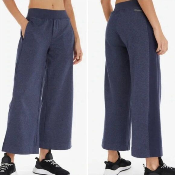 Columbia Pants - Columbia Navy Blue Heather Lodge French Terry Wide Leg Pants Size Large Regular